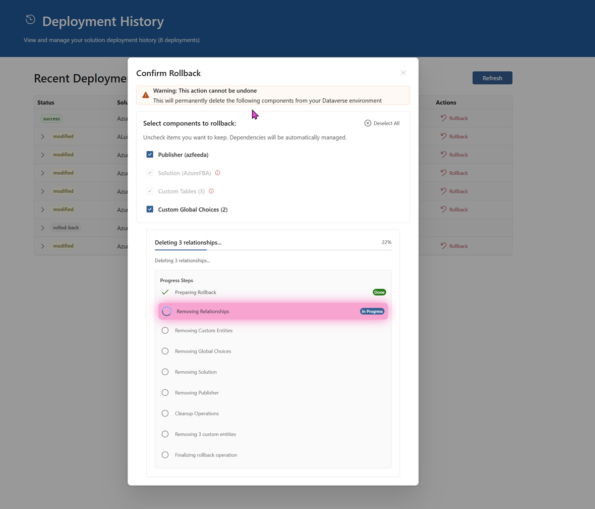rollback progress indicator